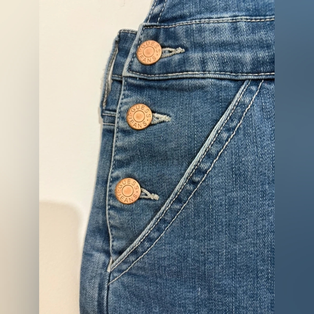 Denim Overall Dress with Button Accents - Picture 3 of 6